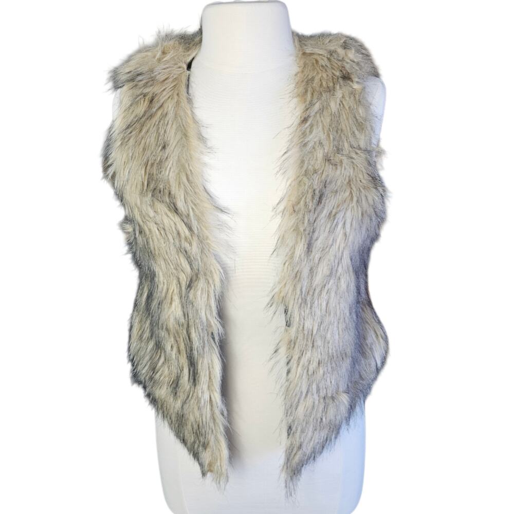 Faux Fur Vest Womens Small ME JANE Brown Tan Black Shaggy Boho Hippie Gorpcore